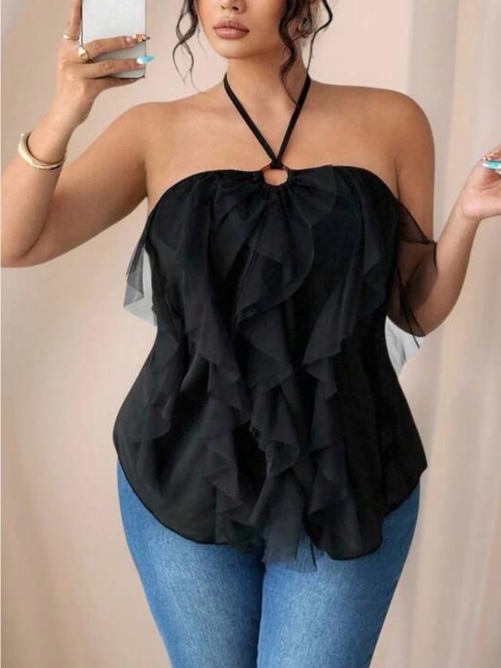SHEIN Black Halter Tie Camisole Top xl summer top cross neck